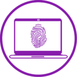 Purple Laptop icon, with a fingerprint to signify that fit4mii nutrition, health and personal training app is unique to each user
