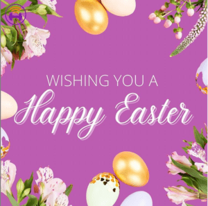 purple card, the text reads ´wishing you a happy easter´
