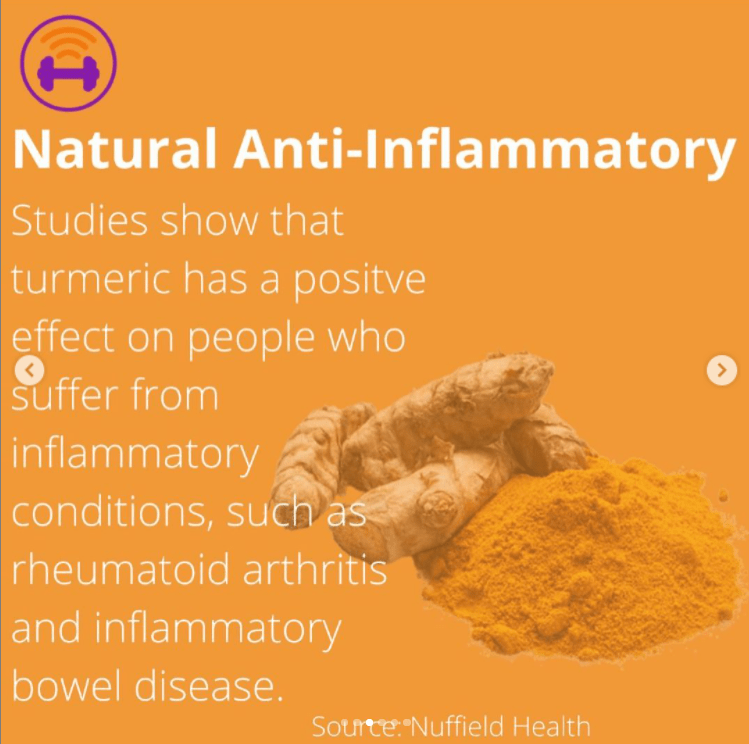 Orange image card with powdered and root tumeric.