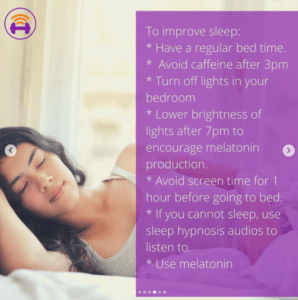 Image of woman sleeping, accompanied with tips to improve sleep
