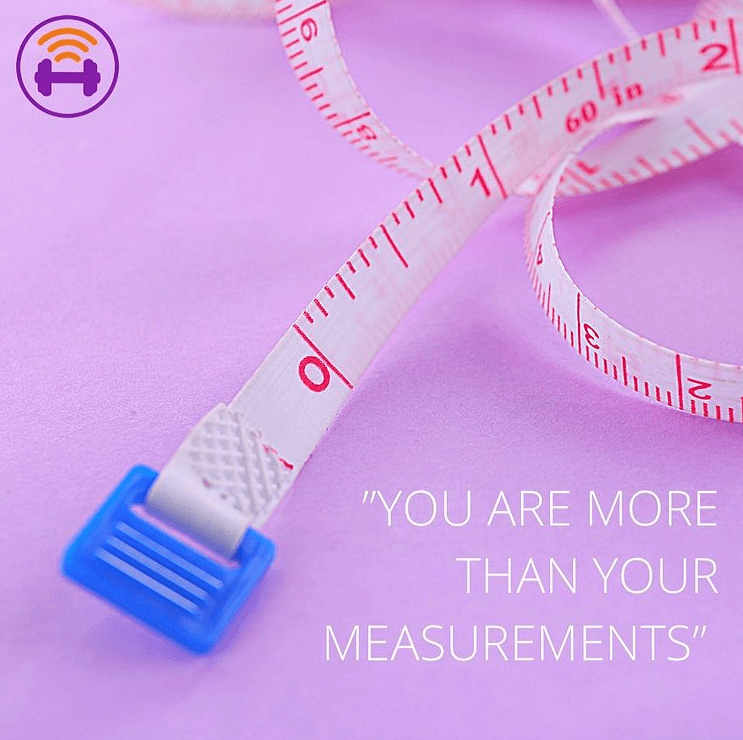 Purple image card with close up of tape measure. Quote 29: PSA : YOU ARE MORE THAN YOUR MEASUREMENTS.