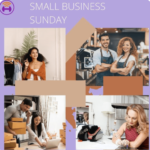 purple background with 4 pictures of people at work. the title of this post is ¨small business sunday¨