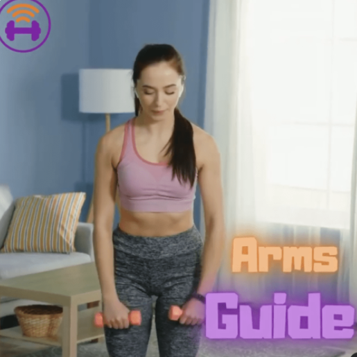 woman working on her ams in her house. the title says ¨arms guide¨