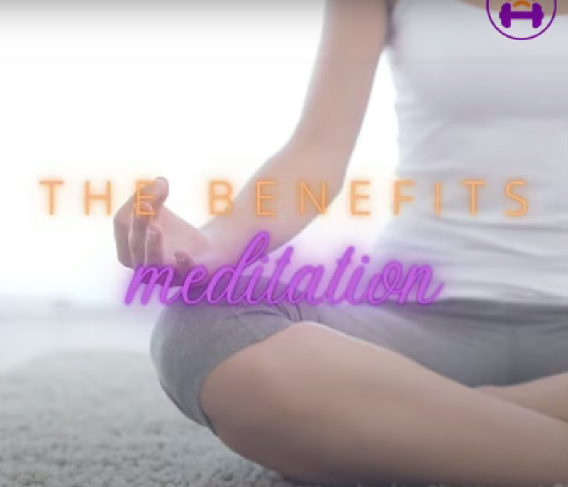 video of a woman meditating. the title reads ¨ẗhe benefits:: meditation¨