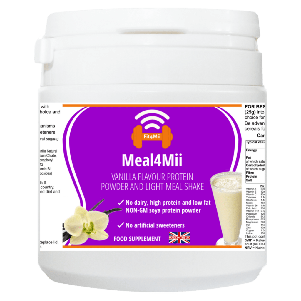 pot image of meal4mii meal replacement vegan weight loss shake powder in vanilla flavour
