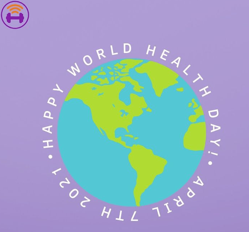 purple background with a picture of the earth with text. the text reads ¨happy world earth day april 7th 2020¨