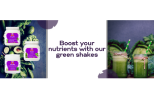Boost Your nutrients with green vegan shakes (pots images of hemp, pea and green shakes