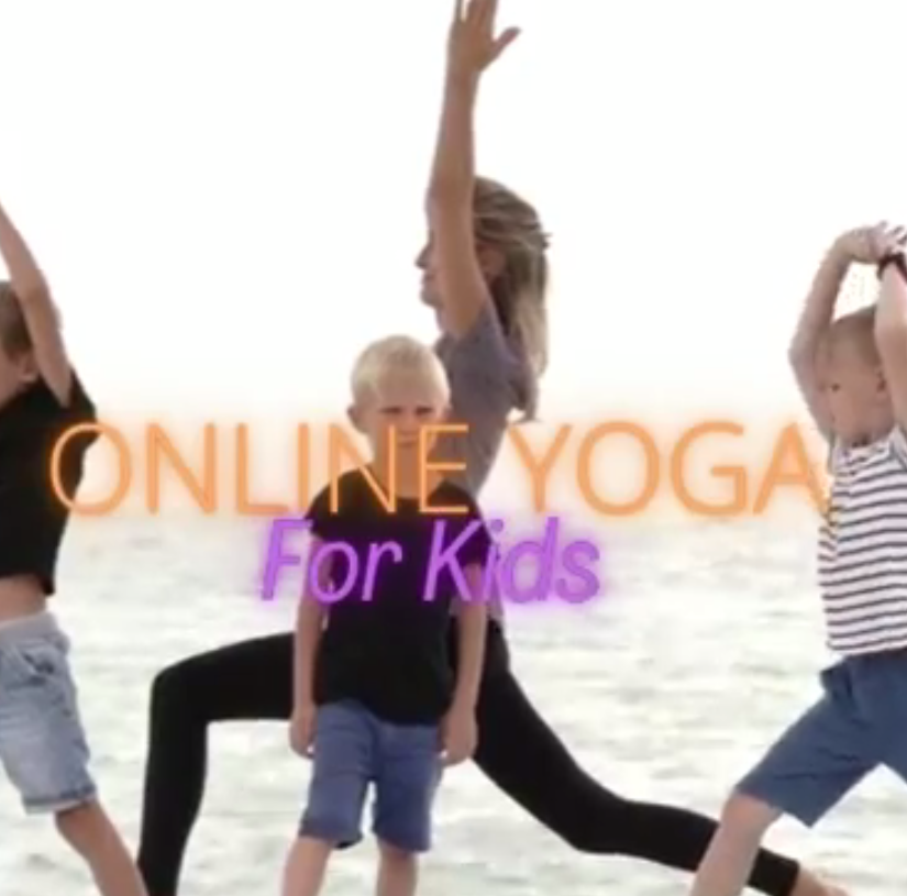 online yoga for kids, mother and children doing poses