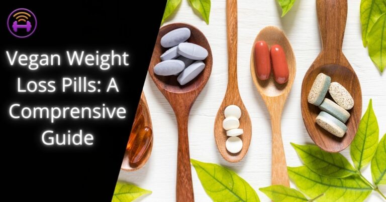 Cover image for "Vegan Weight Loss Pills A Comprensive Guide" showing wooden spoons with supplements on them