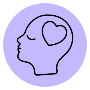 Graphic showing a drawing of a head and a heart shaped mind